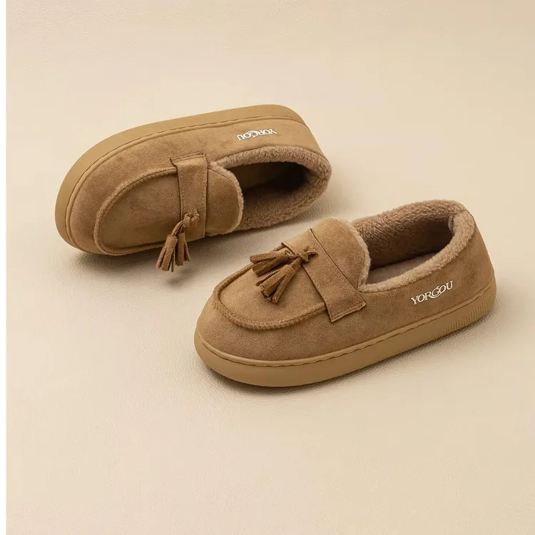 2025新款麂皮绒乐福豆豆鞋秋冬季女外穿保暖包跟棉拖鞋防滑女棉鞋