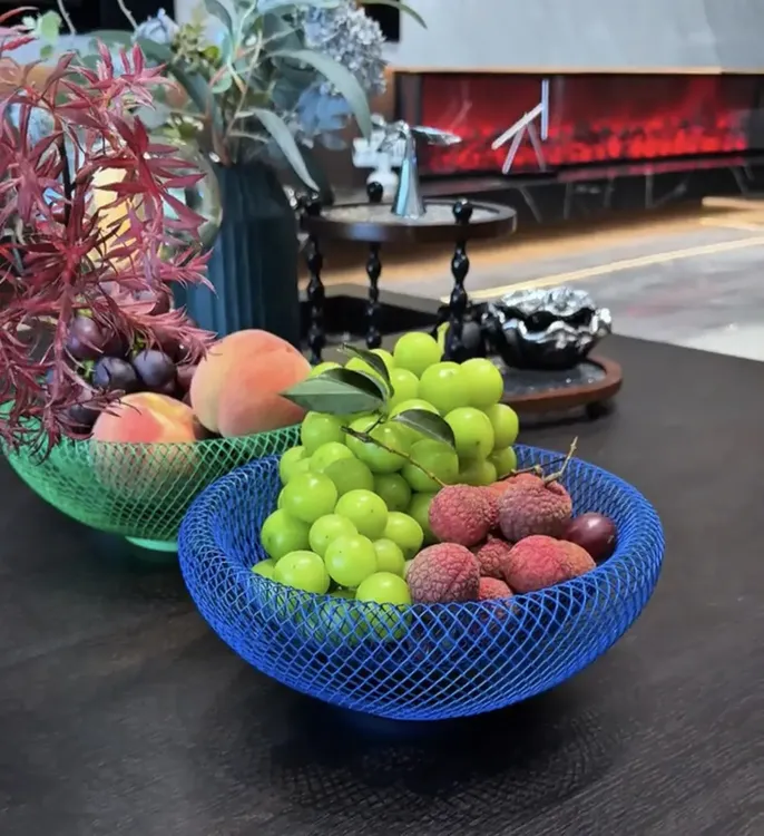 洛诺兔北欧INS风创意手工现代铁艺鸟巢网状收纳盘食筐果盘水果篮