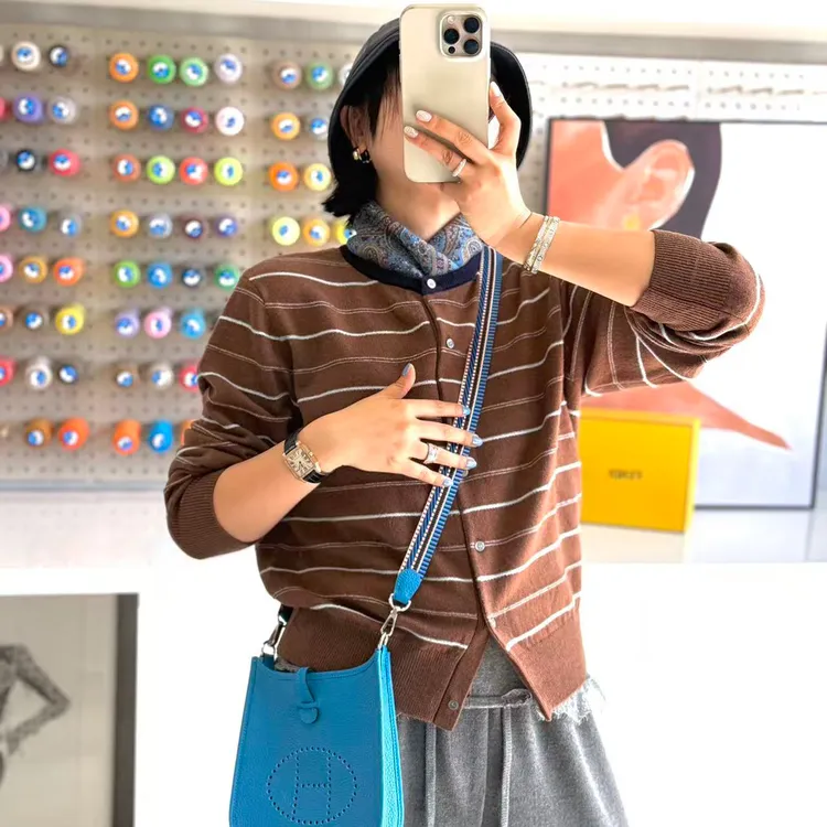 PENNYPENG街头画报 高级感韩系复古时尚圆领条纹撞色羊毛衫针织衫
