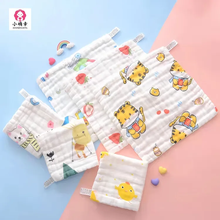 婴儿纱布口水巾，小毛巾，小方巾柔软亲肤吸水可爱卡通图案