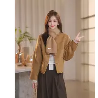 【Shaw Eleven】2025年秋女装新款圆领圆领人字纹双面呢子外套28385