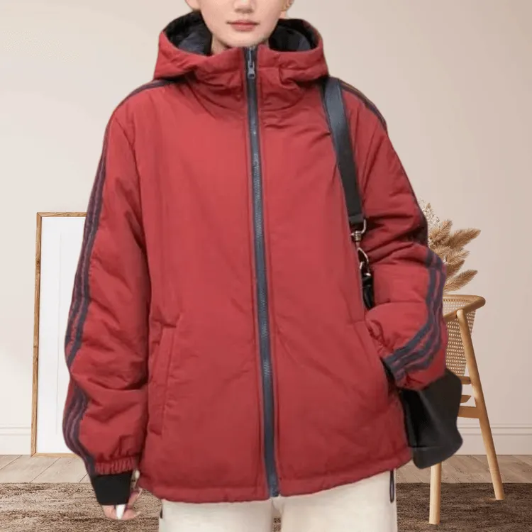 百搭时尚拼接连帽外套女装秋冬新品双面双穿加厚洋气减龄棉服外套