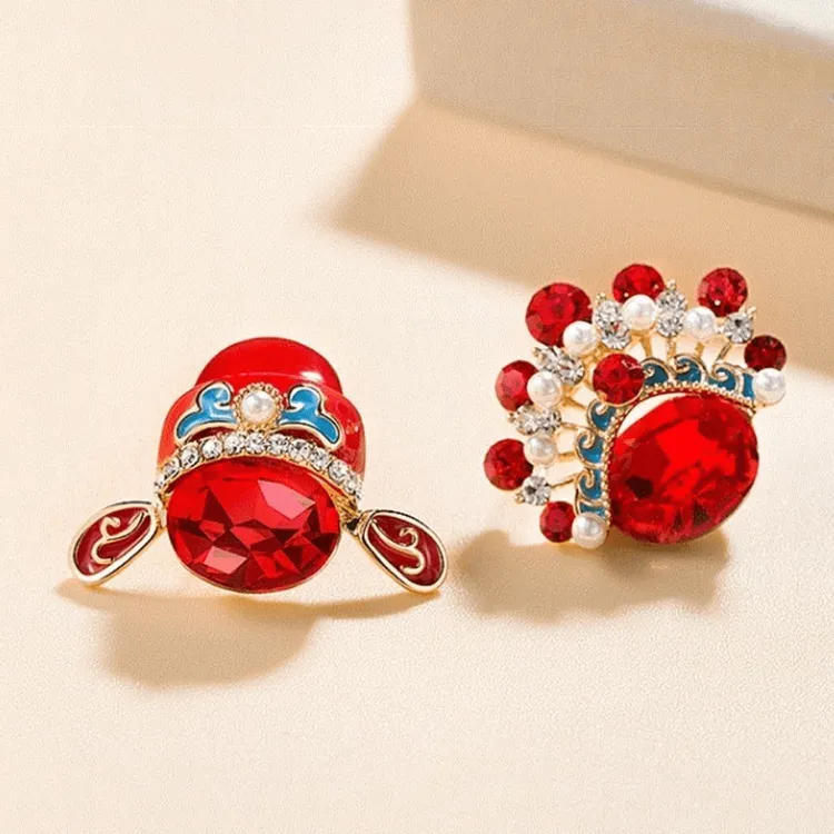 铜合金耳饰 中国风京剧小生花旦脸谱耳环女喜庆红色耳饰复古耳钉