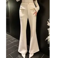 GUIDI GUDI【素纱留白】加绒气质小香风轻奢休闲微喇休闲裤/黄加蓝