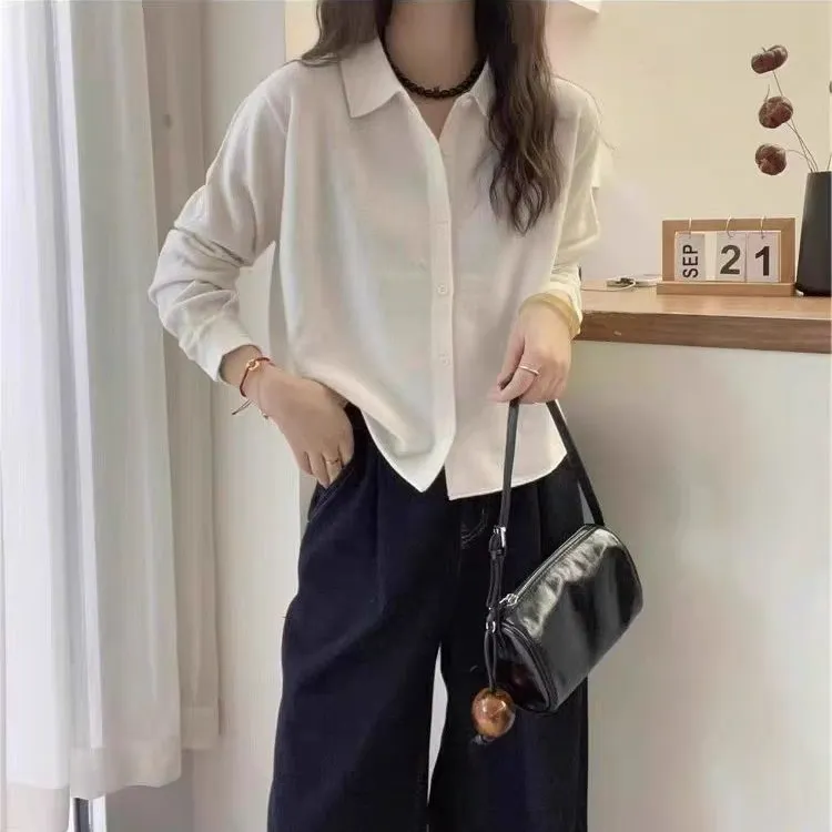 POLO领100纯羊毛开衫女翻领衬衫领软糯毛衣外套宽松显瘦针织外穿