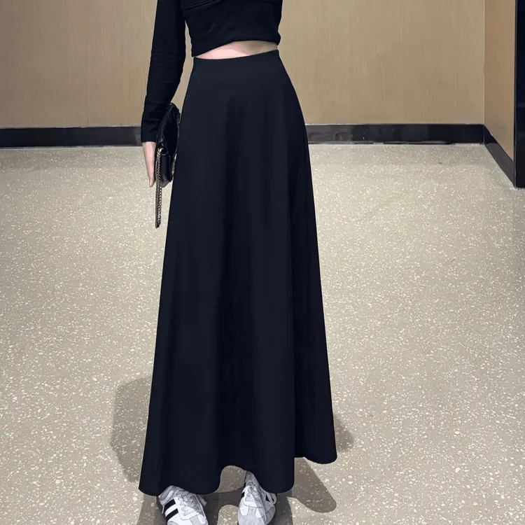 法式小众慵懒松紧弹极简A字长裙春夏新款高腰显瘦西装半身裙