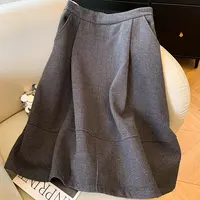 高端货~高级感气质a字毛呢半身裙伞裙女秋冬高腰显瘦花苞裙中裙