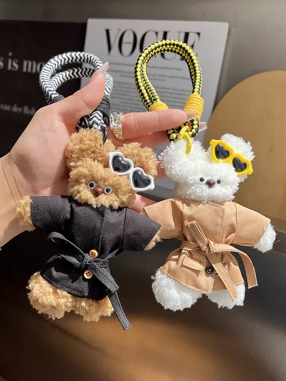 韩国英伦风衣小熊钥匙扣可爱毛绒公仔玩偶背包包挂饰生日礼物