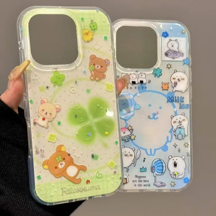 四叶草轻松熊适用苹果16promax手机壳iPhone15pro新款12软壳11女