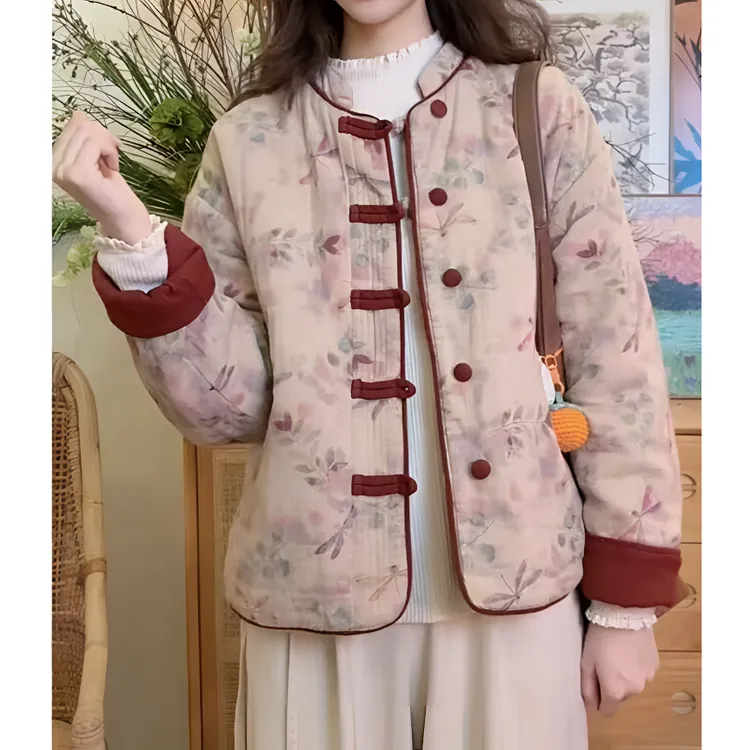 【花影双面穿】新中式手工盘扣加厚保暖棉服女2025冬季新款时尚复古