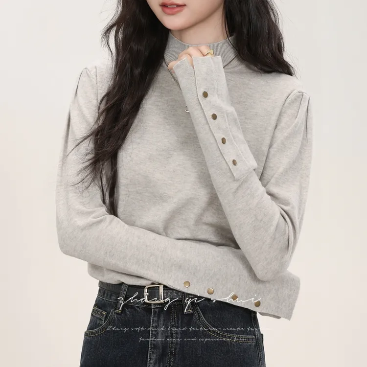 秋冬新款灰色半高领毛衣内搭女高级感慵懒显瘦别致针织打底衫上衣