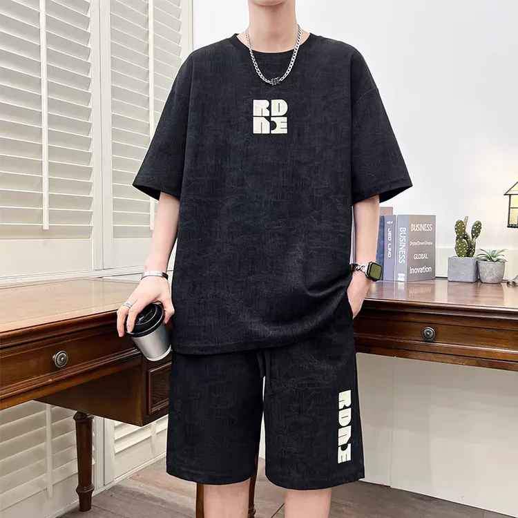 大码运动套装男青少年夏季阔版短袖短裤两件套男生夏天新款一套潮