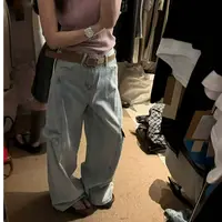 53107加州公路 韩标工作室高腰牛仔工装裤