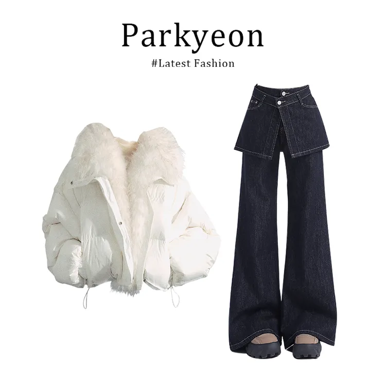 MARIE.COCO时尚两件套不撞款拼接防水毛领棉服女韩式百搭休闲裤