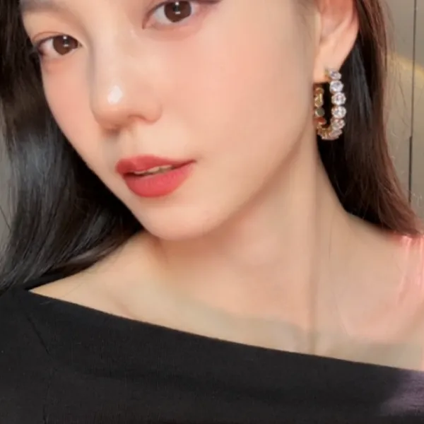 纯铜锆石耳饰 超闪几何C形满钻耳钉小众设计感显贵气质款高级耳饰