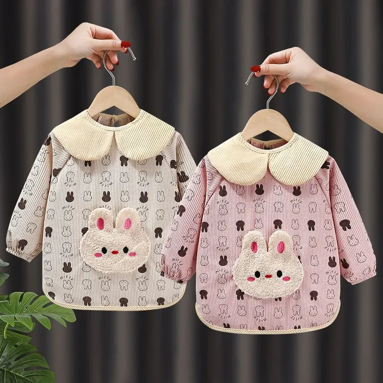 新款宝宝罩衣儿童围裙秋冬防水防脏婴幼儿吃饭围兜反穿护衣围裙F