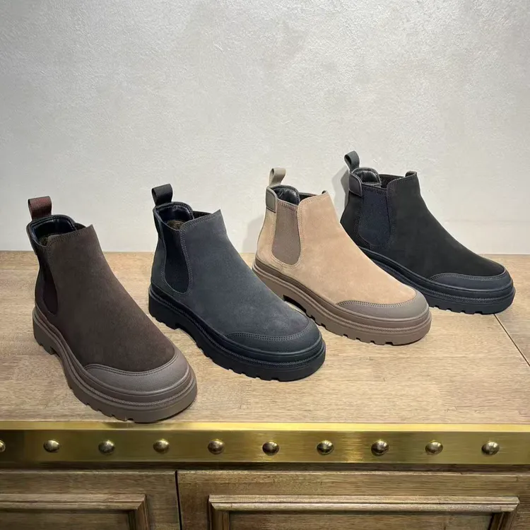 【加绒】冬季时尚百搭高帮磨砂皮切尔西男款皮靴