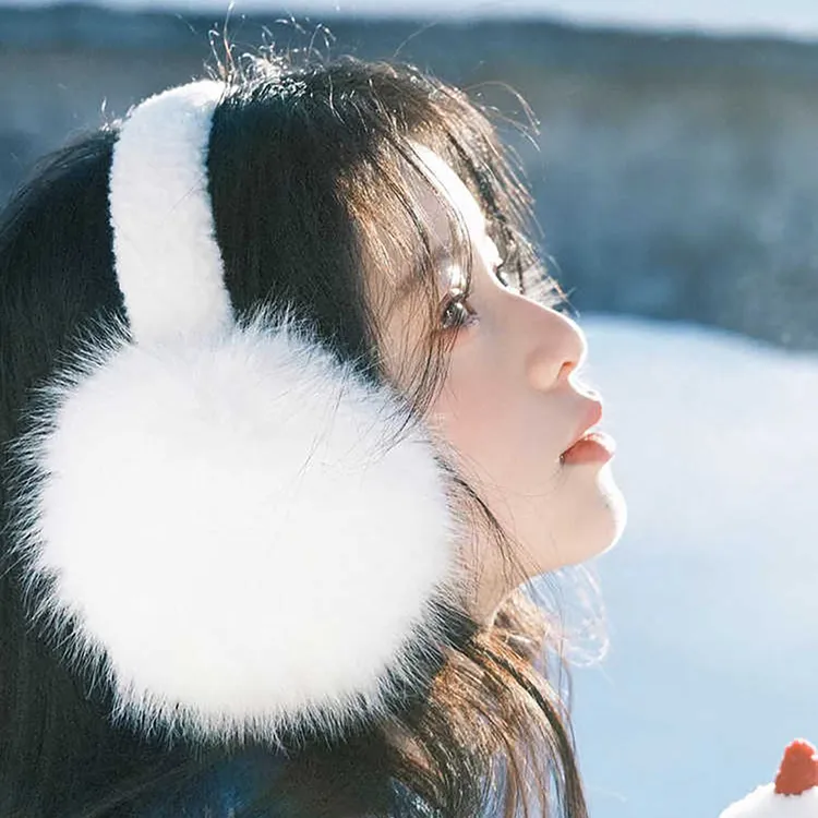 东北旅游白色毛绒耳罩女冬季可爱保暖防冻保暖耳捂耳包护百搭耳套