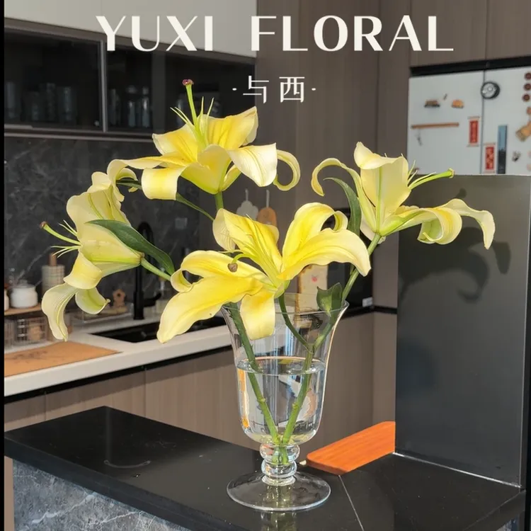 YUXI/与西法式透明玻璃水培花瓶餐桌客厅插花鲜花大口径复古摆件