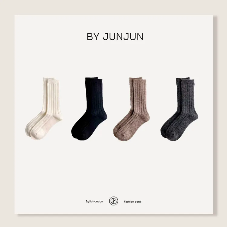 BYJUNJNUN 高级定制宽条羊毛袜