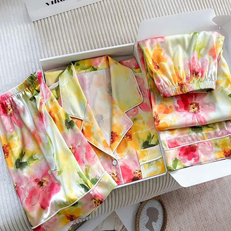 达芬奇密码花开鲜妍睡衣女夏季2026年新款三件套夏女家居服套装