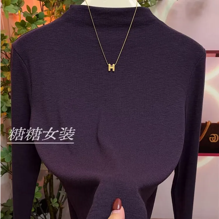长袖  螺纹打底衫2025秋季新款小立领T恤百搭半高领显瘦内搭上衣