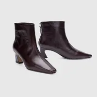 2025秋季新款方头坡跟女靴法式气质高跟短靴