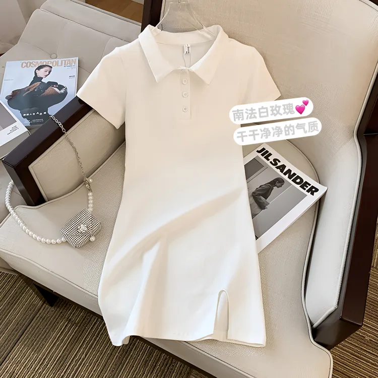 气质polo领连衣裙女小个子修身显瘦短夏季设计感百搭纯色韩版学生