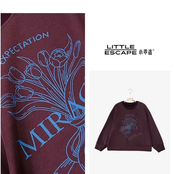 小乖逃休闲舒适紫色卫衣秋冬EX字母卫衣花瓣MI图标潮流M9318