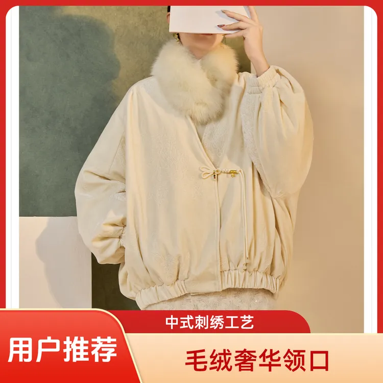 冬季新中式宽松高级感V领简约高级羽绒服短款保暖设计感外套女