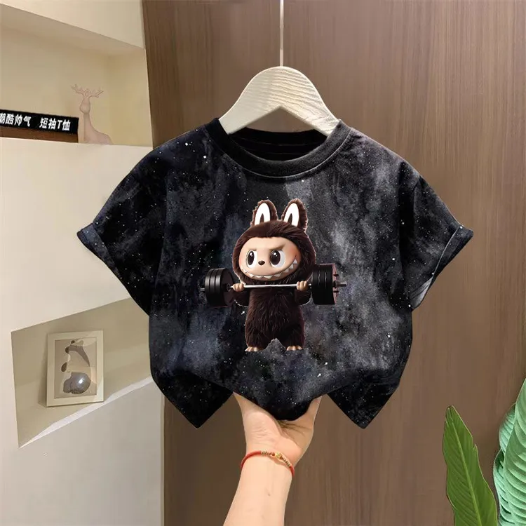 2025夏季新款儿童洋气扎染纯棉短袖T恤男女童圆领百搭帅气上衣潮