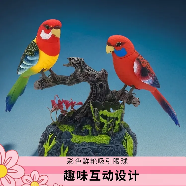 声控感应小鸟仿真鹦鹉摆件能动能叫适合桌面玄关装饰儿童玩具礼物