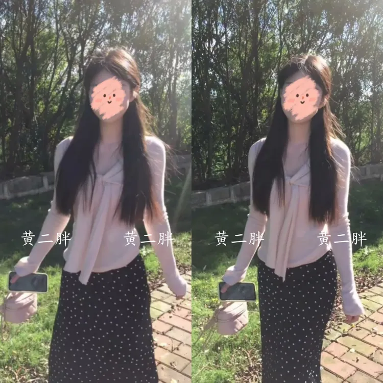 法式飘带一字领长袖针织T恤女纯欲气质修身显瘦内搭上衣+波点裙秋