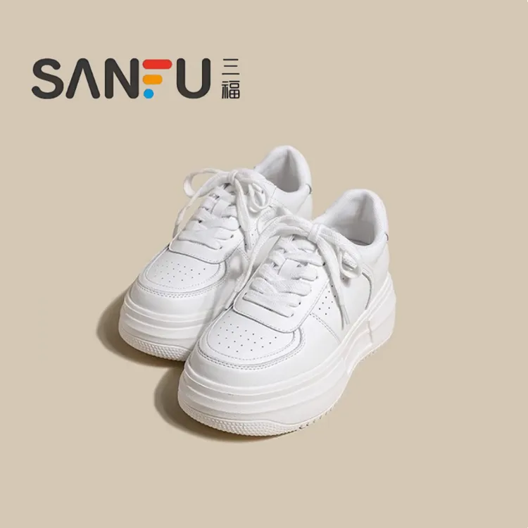 三福百搭厚底小白鞋女款2025新款秋季增高女鞋子休闲透气运动板鞋