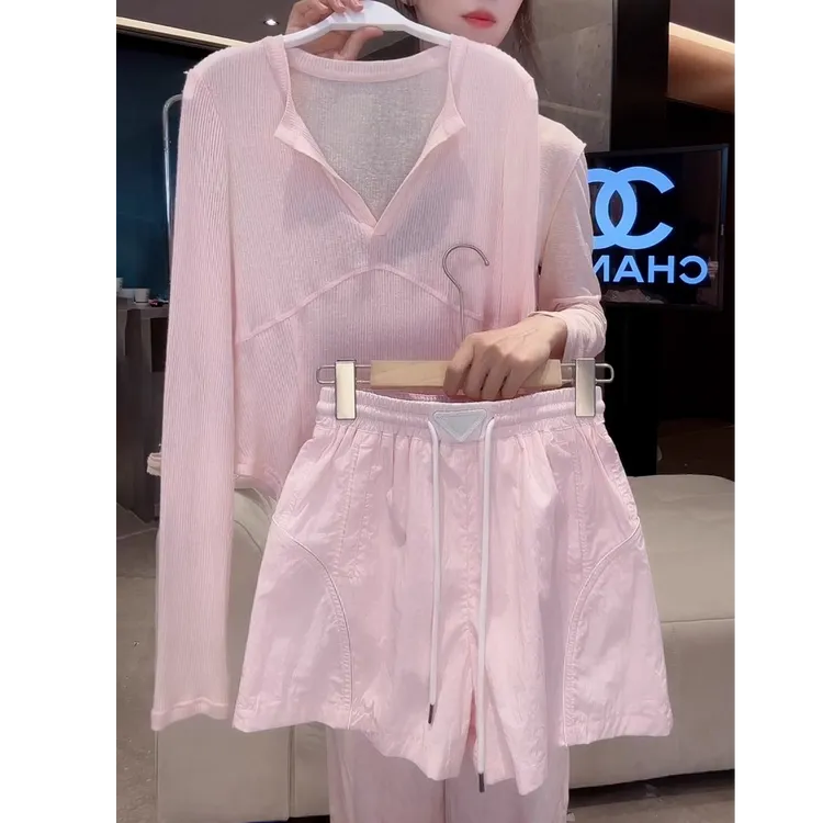 甜美清新薄款长袖T恤短裤套装秋季减龄显瘦防晒上衣休闲裤两件套