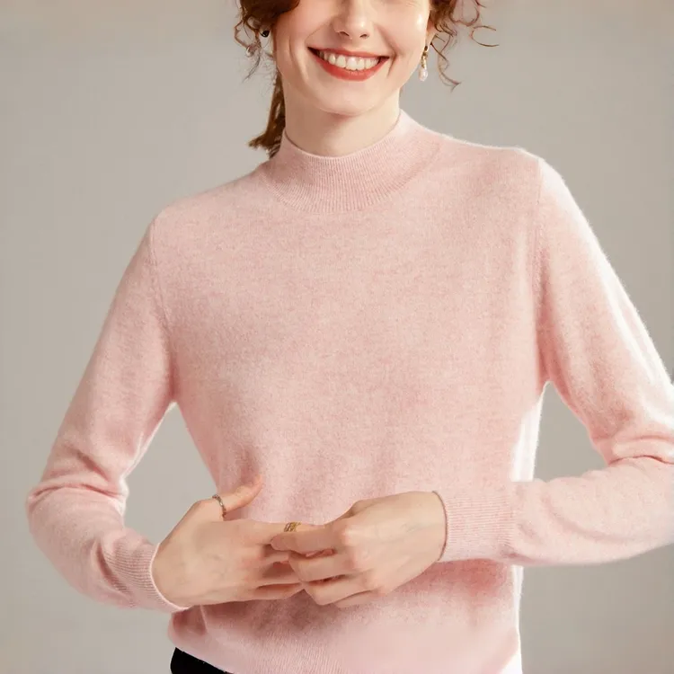 秋冬新款高品质山羊绒半高领针织衫女常规打底衫女士纯色毛衣套头