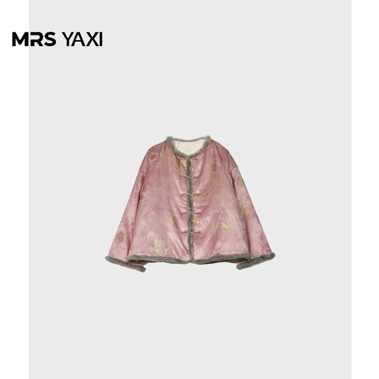 Mrsyaxi轻奢新中式国风水貂毛拼接金丝轻薄羽绒服外套女YX4123121