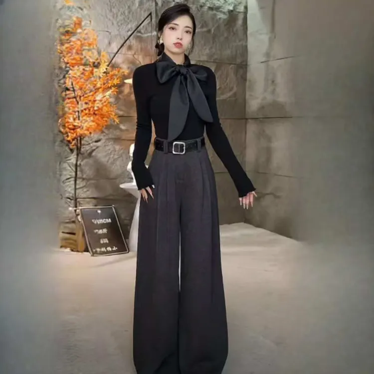 【冬款毛呢】双面毛呢高腰阔腿裤女拖地裤加厚秋冬款2025送皮带