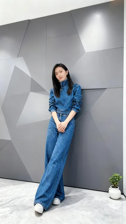 2025秋季新款牛仔套装通勤风复古港风时尚休闲气质蓝色直筒套装潮