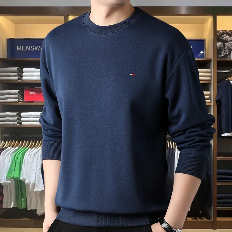 汤米希凯利美式长袖圆领卫衣男春秋季休闲百搭宽松T恤打底衫男