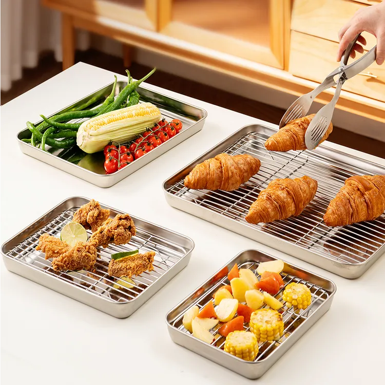 onlycook304不锈钢沥油盘控油网架长方形备菜盘炸串烧烤专用托盘