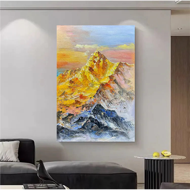 (日照金山)手工油画现代简约客厅竖版装饰画黑色沙发走廊玄关挂