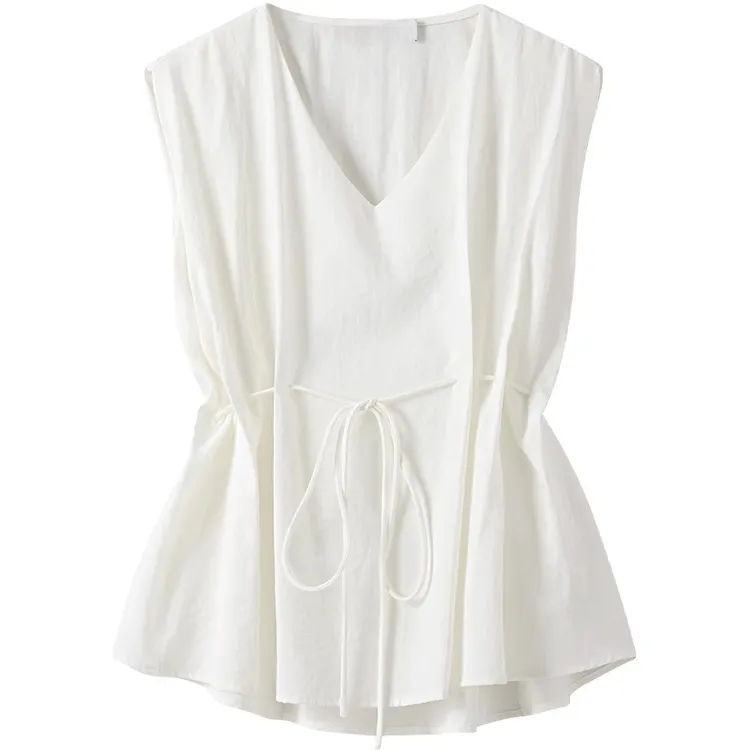 独特漂亮超火减龄收腰无袖衬衫女超好看气质V领背心上衣时尚设计.