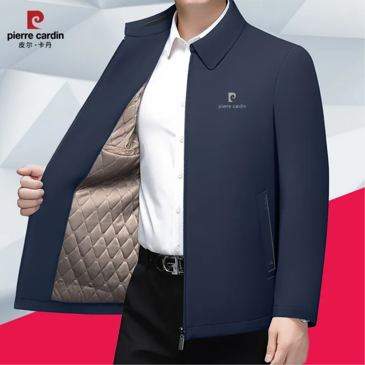 皮尔卡丹冬季新款棉衣男士夹克中年加厚棉服休闲外套翻领爸爸装