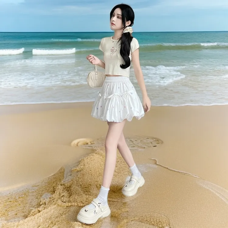 芭蕾风碎花蓬蓬裙花苞裙短裙短裤小个子女夏高腰显瘦a字半身裙裤
