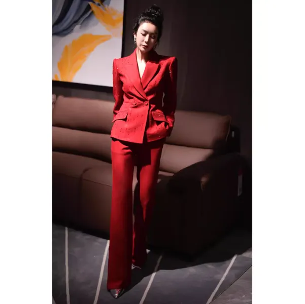 OUPAN 欧盼 深圳南油原创 气质干练重工烫钻西装喇叭裤两件套968