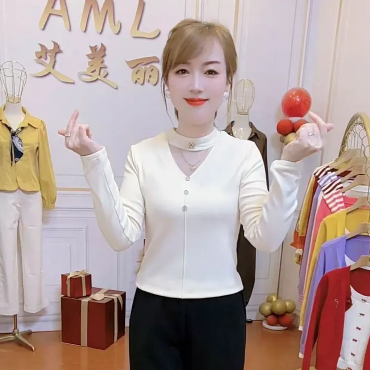 网红半高领上衣秋冬百搭网纱拼接修身显瘦气质时尚上衣保暖打底衫
