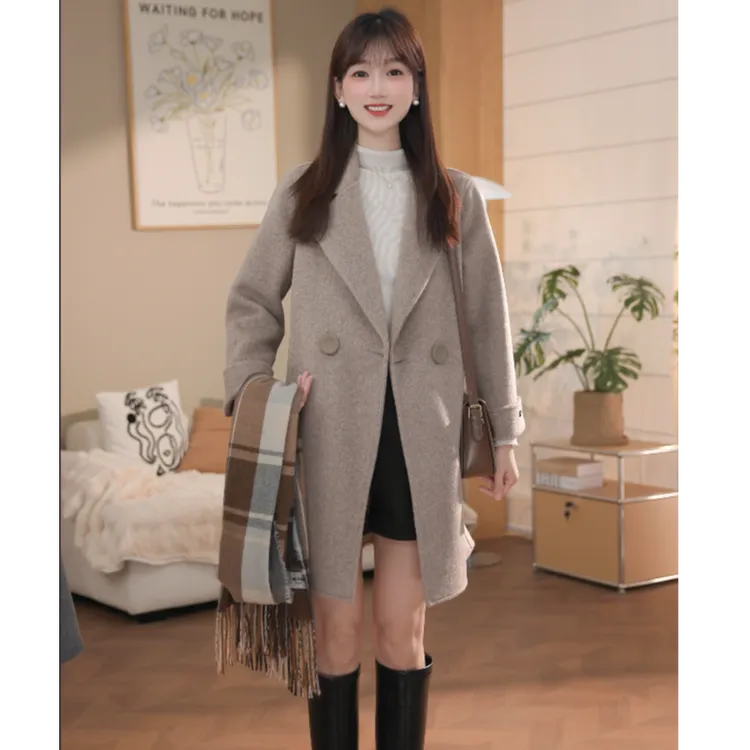 【珂珂专属】中长款加厚遮肉简约风毛呢外套双面呢女装呢大衣6932款