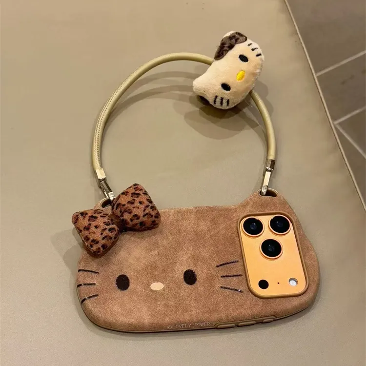 ins卡通皮质豹纹猫咪手提包适用iPhone17pro手机壳16promax手提15
