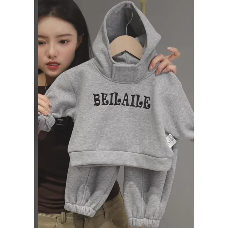 【绣花字母卫衣连帽套装】婴儿衣服男童卫衣秋冬套装小童软壳H26